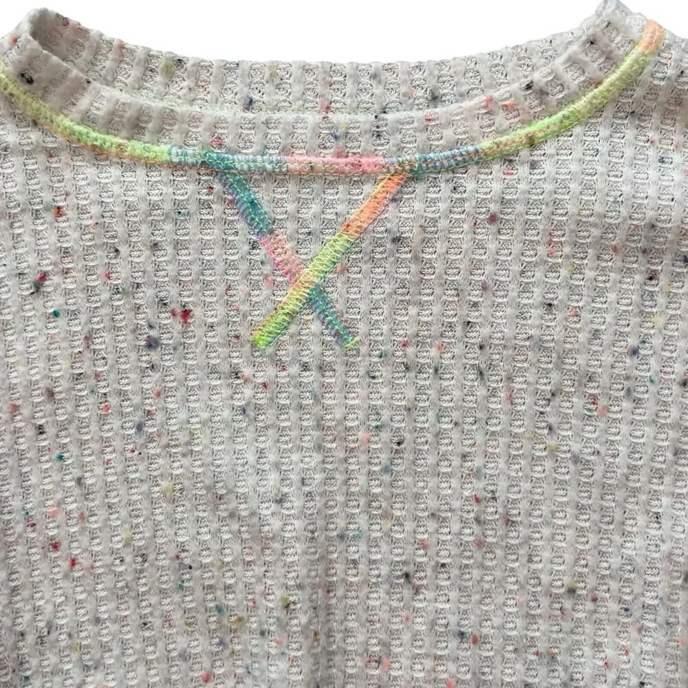 Old Navy Sweater Girls Size 3T Cream Speckled Pastel Details Waffle Knit‎